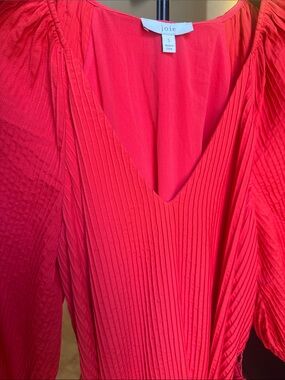 Joie Dark Coral V-Neck Midi Wrap Dress with Self-Tie Belt